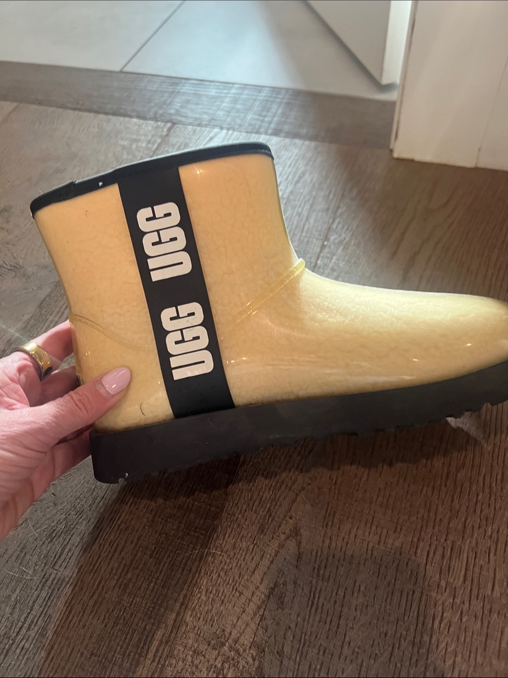 UGG Yellow Short Rain Boot with Black Logo Band